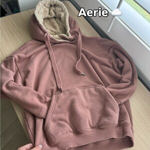 Aerie Dusty Rose Hoodie with Faux Fur Hood